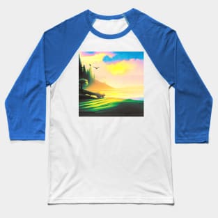 Mountain Lake Summer Sunrise Digital Art (MD23SMR011b) Baseball T-Shirt